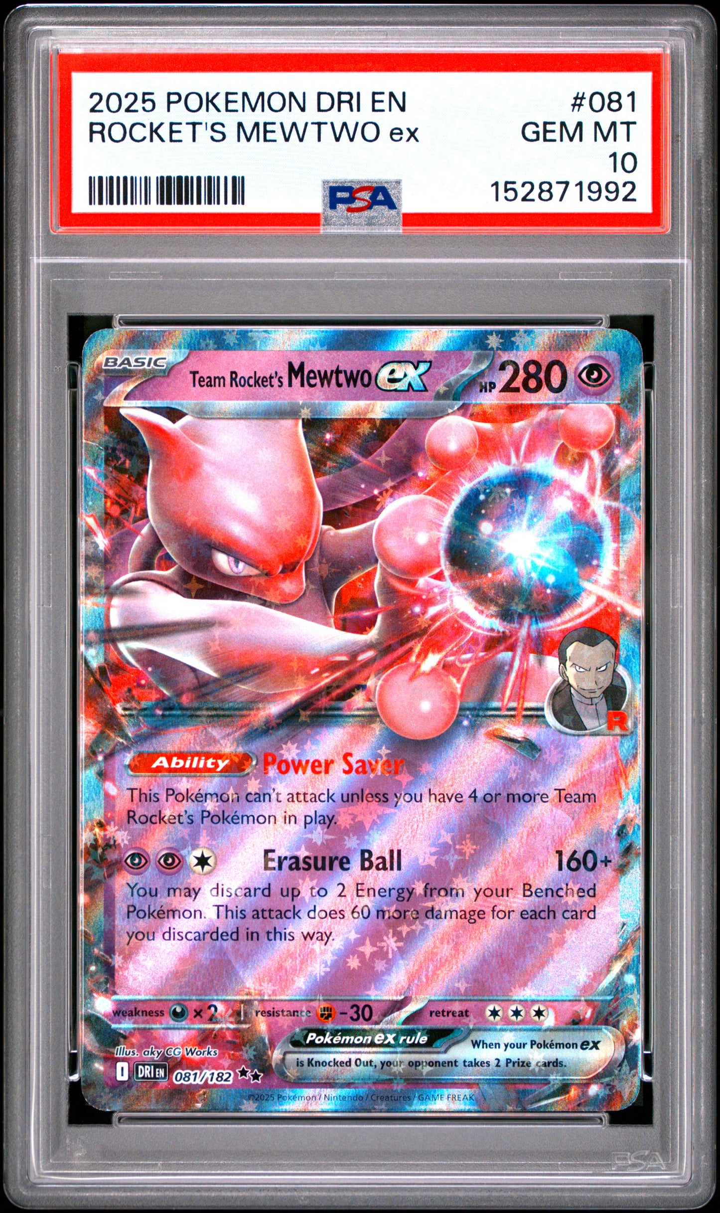 PSA 10 - Team Rocket's Mewtwo ex 081/182 SV Destined Rivals x992 - Pokemon