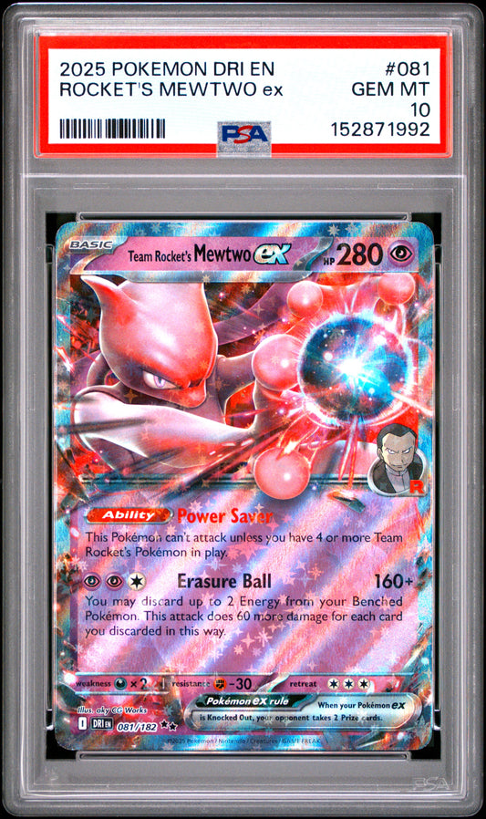 PSA 10 - Team Rocket's Mewtwo ex 081/182 SV Destined Rivals x992 - Pokemon