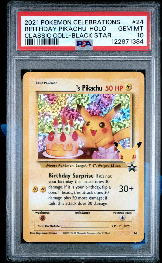 PSA 10 - Birthday Pikachu #24 SWSH Celebrations Classic Collection - Pokemon