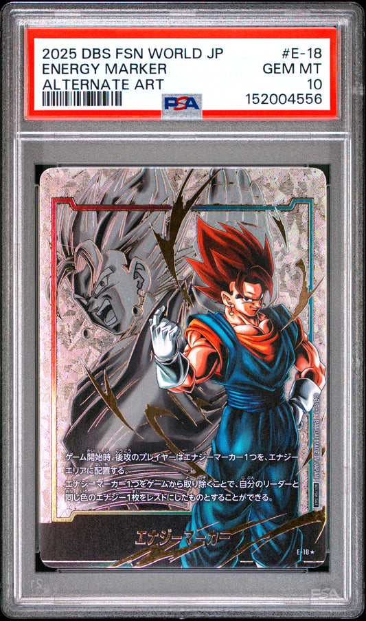 PSA 10 - Vegito Energy Marker E-18 Alternate Art JPN Fusion World x556 - DBS