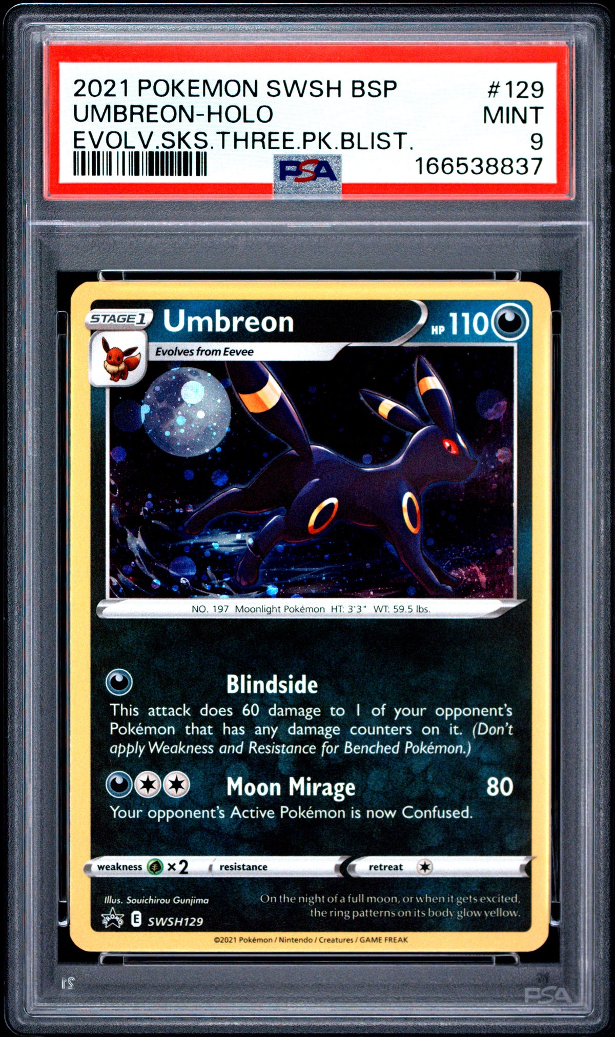 PSA 9 - Umbreon Holo SWSH129 Evolving Skies 3-Pack Blister Promo x837 - Pokemon