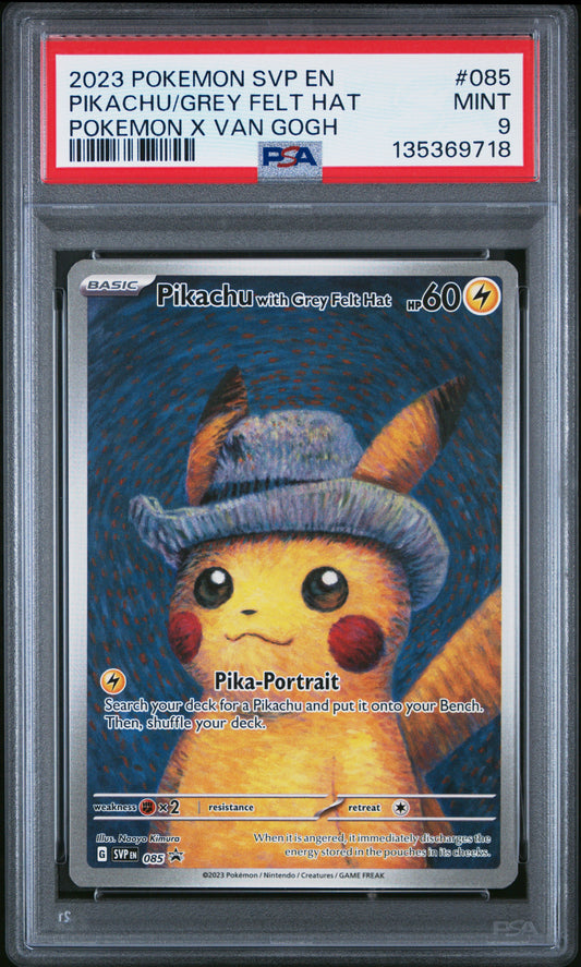 PSA 9 - Pikachu Grey Felt Hat SVP085 Van Gogh Promo - Pokemon