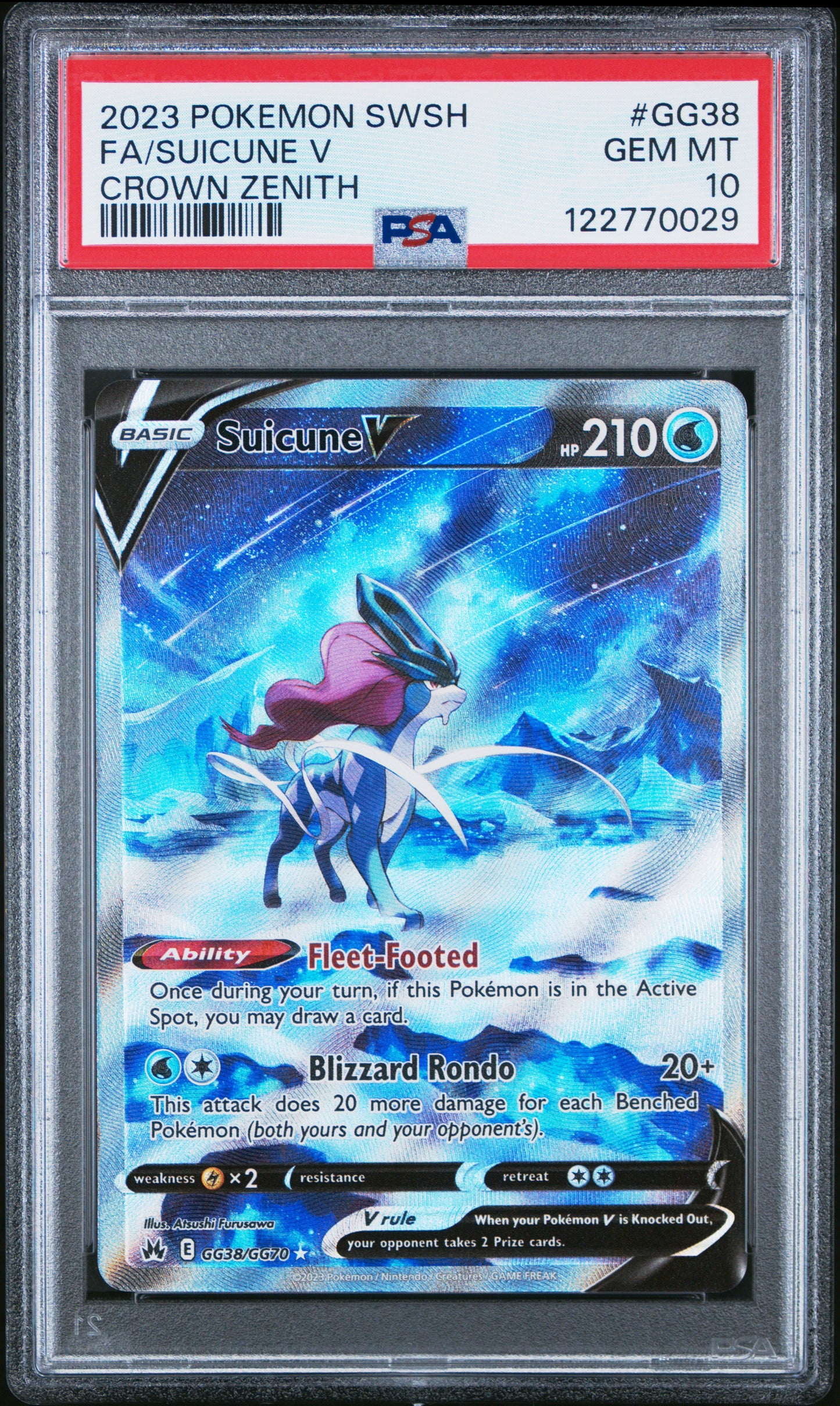 PSA 10 - Suicune V GG38/GG70 SWSH Crown Zenith - Pokemon