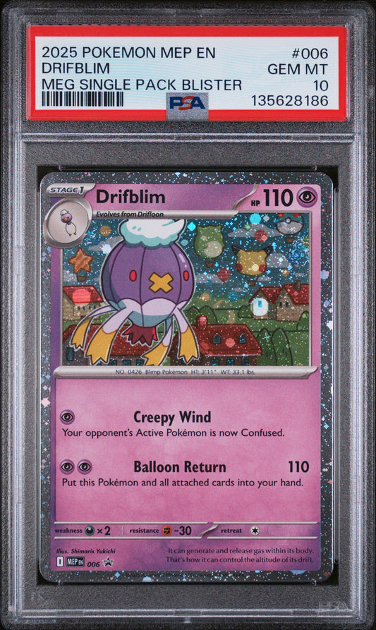 PSA 10 - Drifblim Holo MEP006 MEG Single Pack Blister Promo - Pokemon
