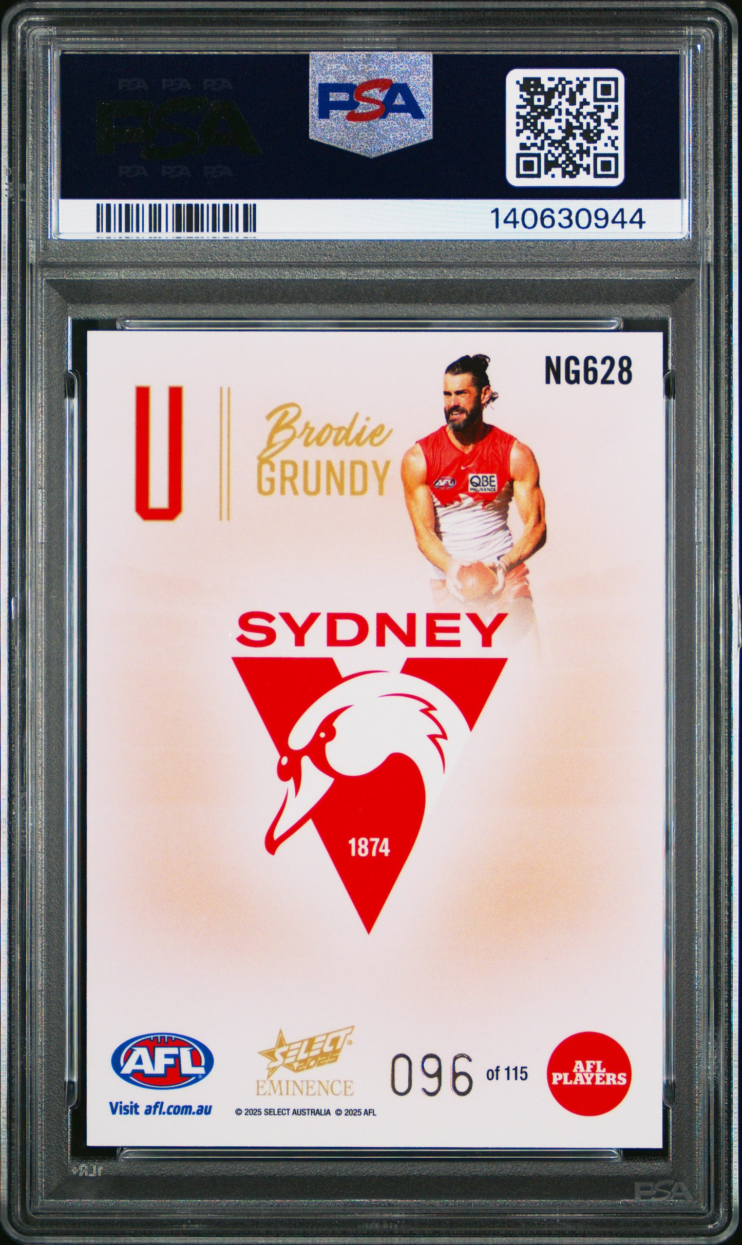 PSA 9 - Brodie Grundy U #NG628 Nameplate Gold 2025 SELECT Eminence - AFL