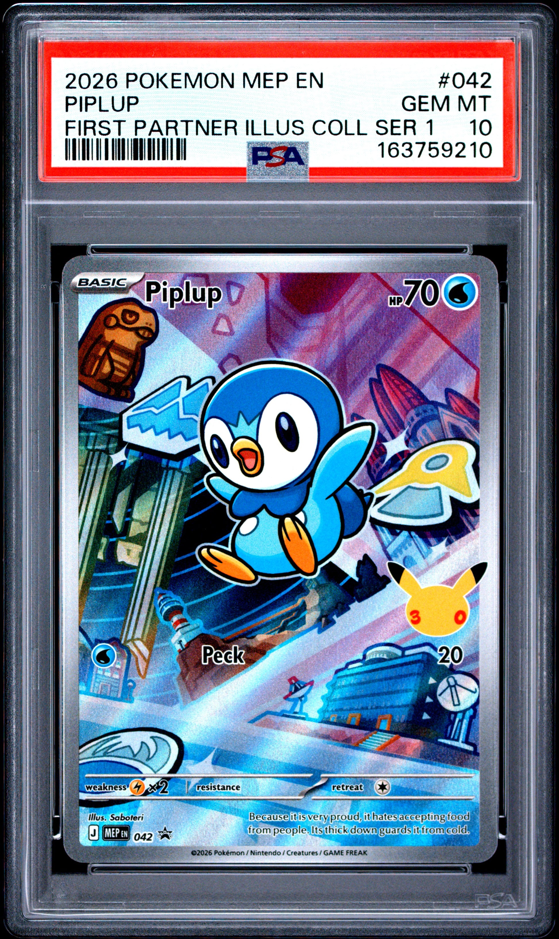 PSA 10 - Piplup MEP042 First Partner Illustration Collection x210 - Pokemon