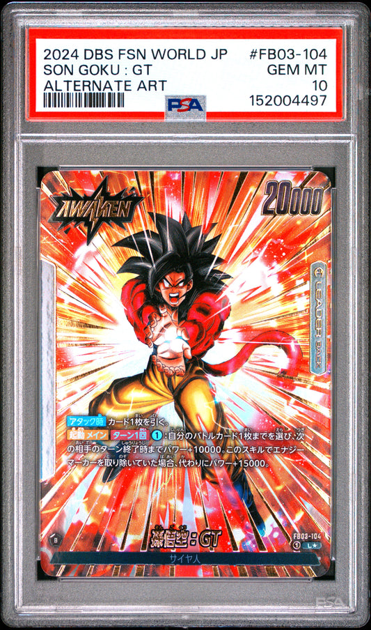 PSA 10 - Son Goku : GT FB03-104 Leader Alt Art JPN Fusion World x497- DBS