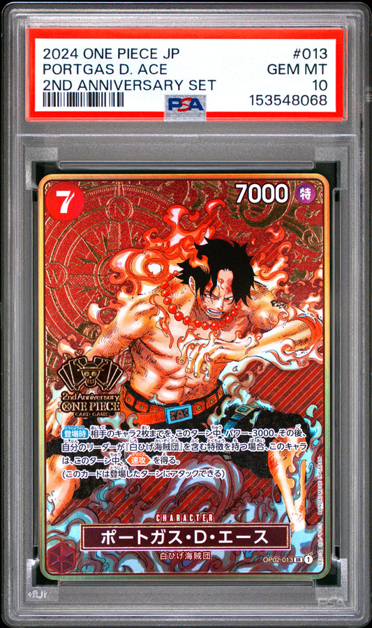 PSA 10 - Portgas D. Ace OP02-013 EN 2nd Anniversary Set JPN x068 - One Piece
