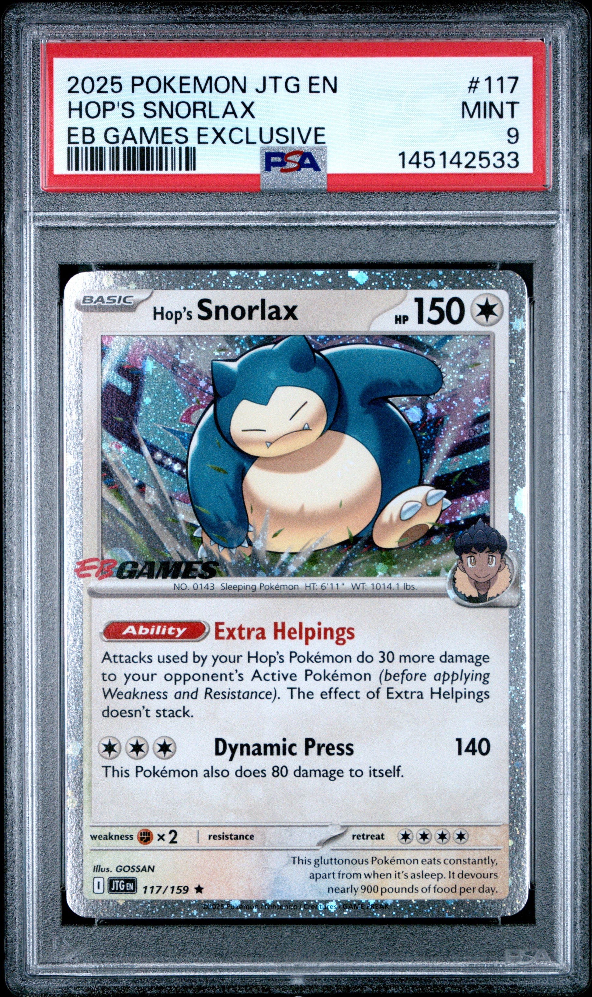 PSA 9 - Hop's Snorlax Cosmos Holo 117/159 SV EB Games Exclusive x533 - Pokemon