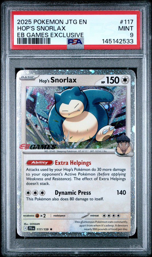 PSA 9 - Hop's Snorlax Cosmos Holo 117/159 SV EB Games Exclusive x533 - Pokemon
