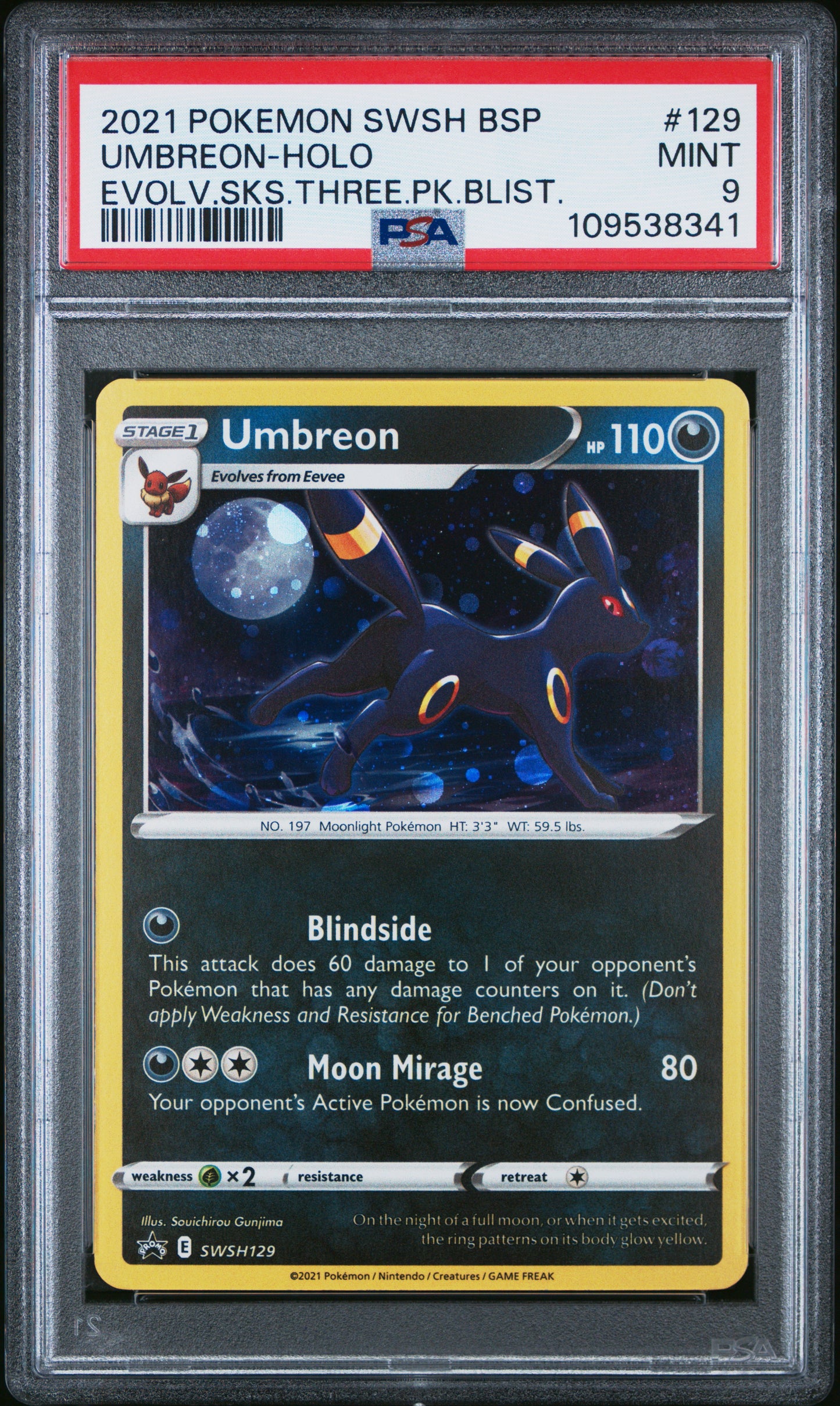 PSA 9 - Umbreon Holo SWSH129 Evolving Skies 3-Pack Blister - Pokemon