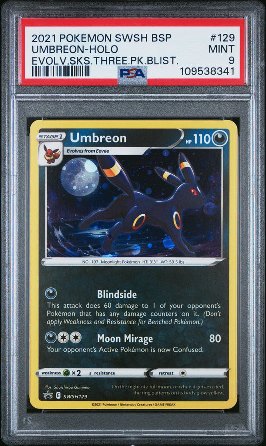 PSA 9 - Umbreon Holo SWSH129 Evolving Skies 3-Pack Blister - Pokemon