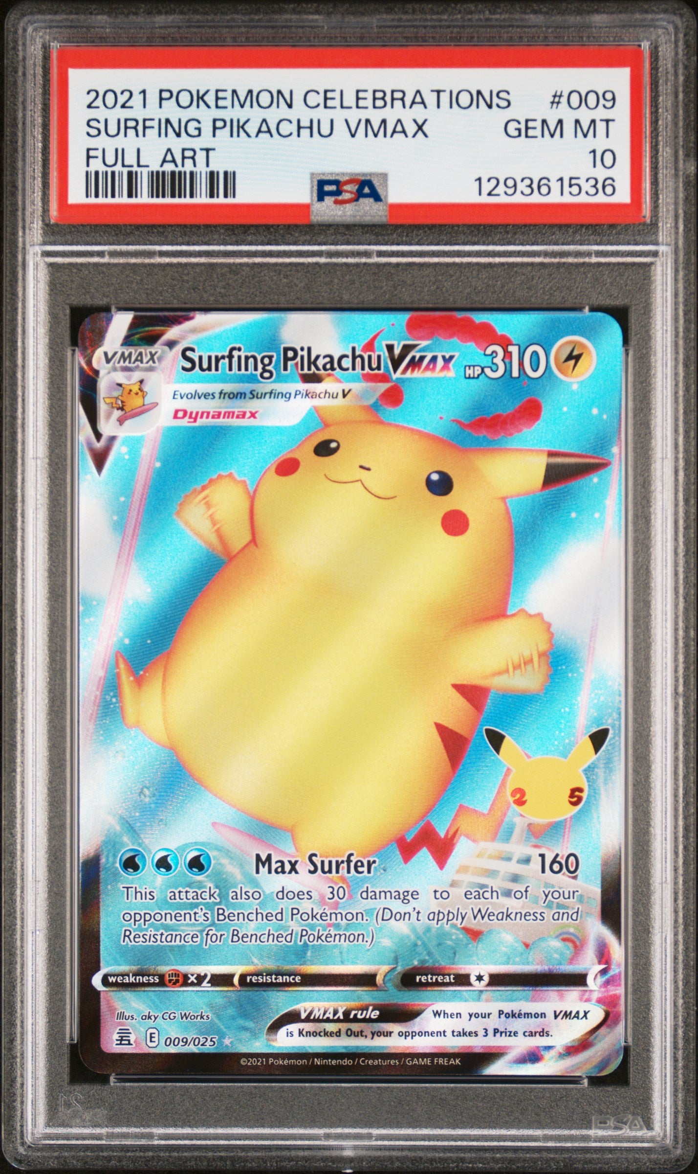 PSA 10 - Surfing Pikachu 009/025 SWSH Celebrations - Pokemon