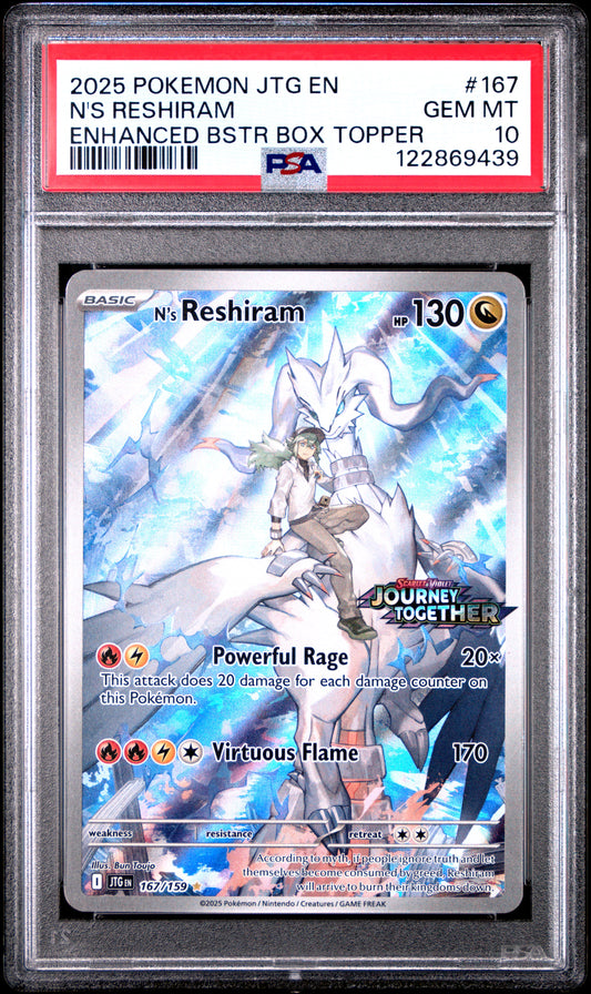 PSA 10 - N's Reshiram 167/159 SV Journey Together Enhanced Box Topper - Pokemon