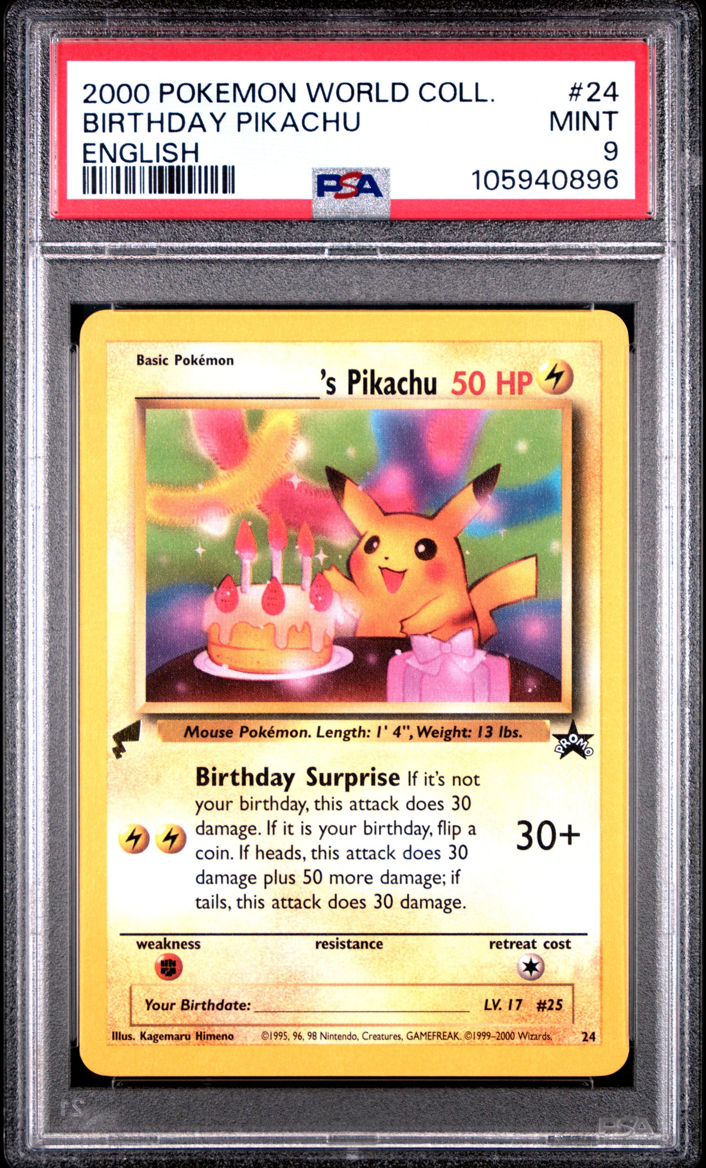 PSA 9 - Birthday Pikachu 24 English 2000 World Collection - Pokemon