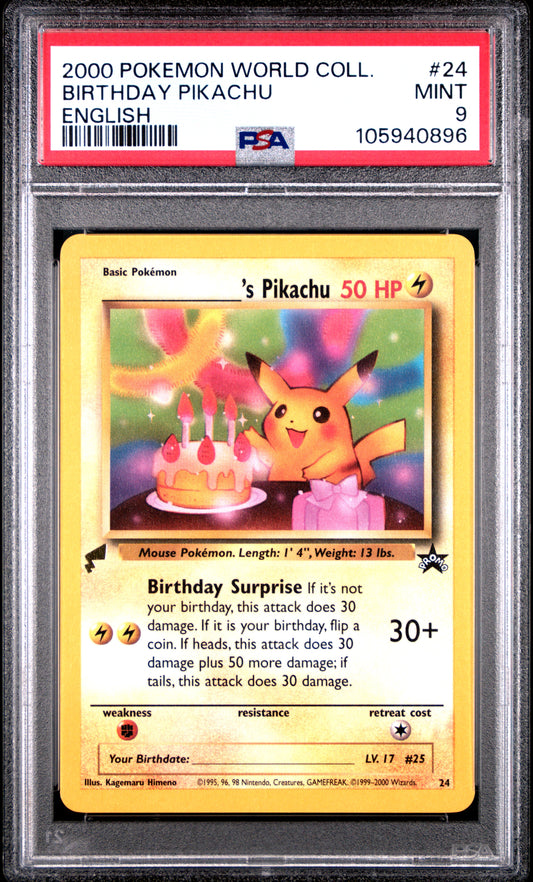 PSA 9 - Birthday Pikachu 24 English 2000 World Collection - Pokemon