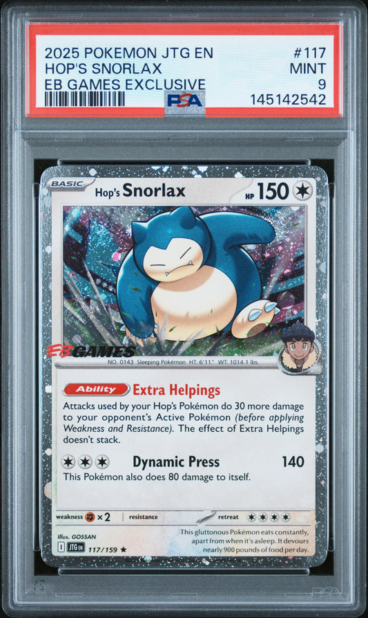 PSA 9 - Hop's Snorlax Cosmos Holo 117/159 SV EB Games Exclusive x542 - Pokemon