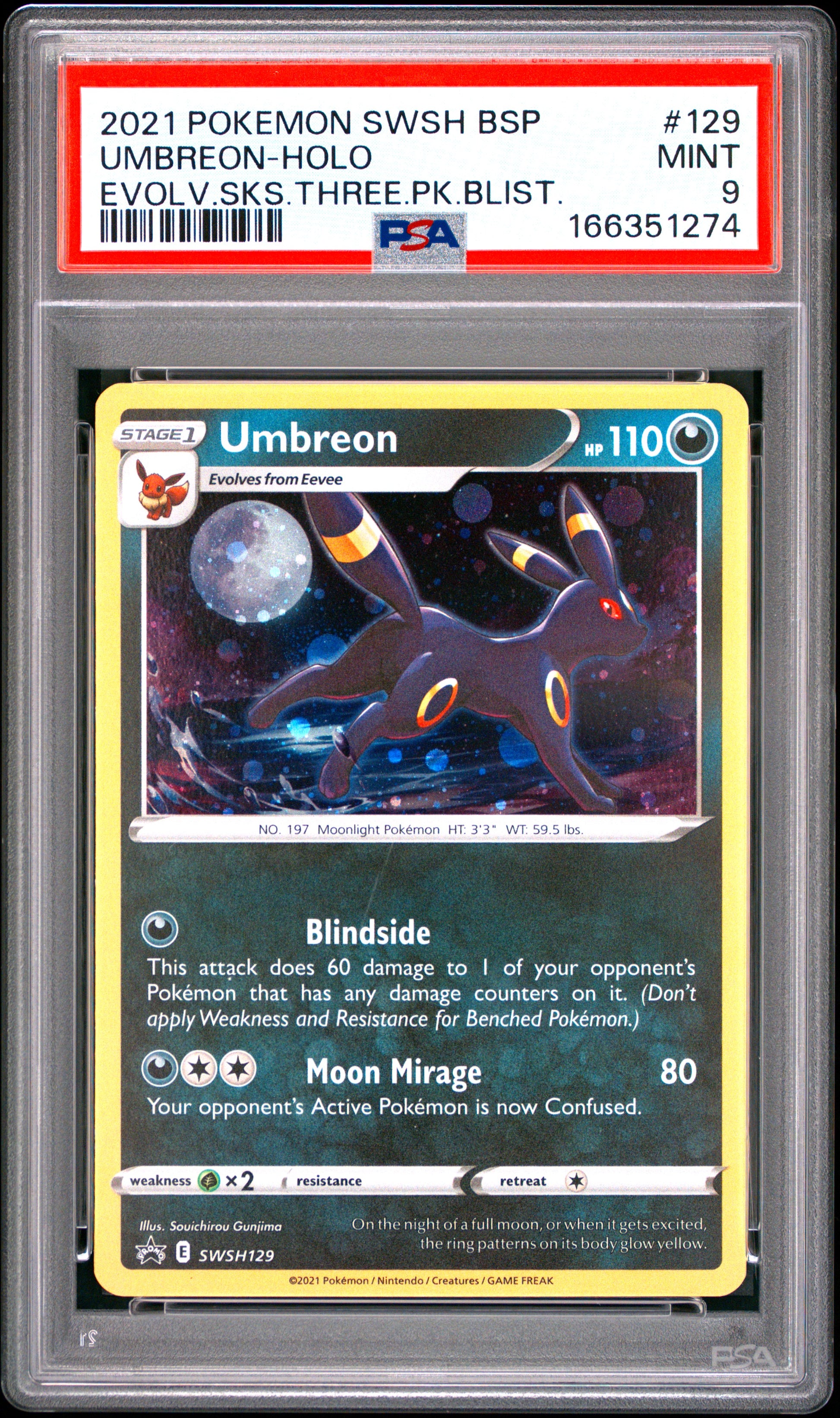 PSA 9 - Umbreon Holo SWSH129 Evolving Skies 3-Pack Blister Promo x274 - Pokemon