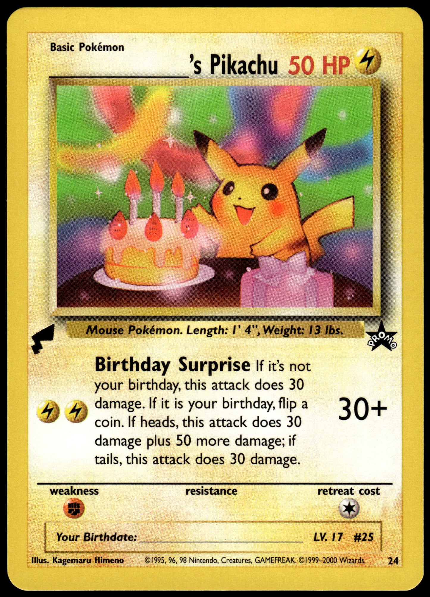 Birthday Pikachu #24 2000 Worlds Collection Folder Promo Pokemon [NM] (1)