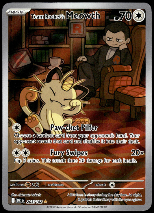 Team Rocket's Meowth 203/182 Illustration Rare SV Destined Rivals Pokemon [NM] (1)