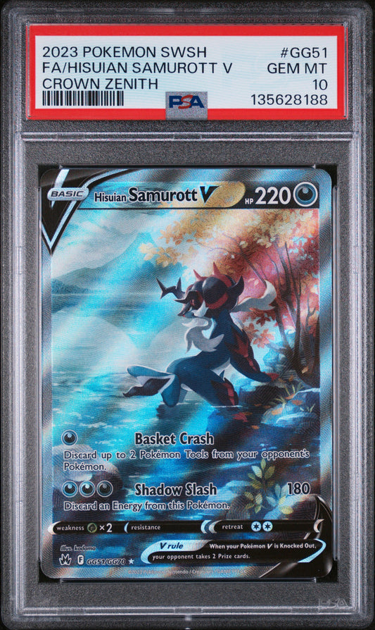 PSA 10 - Hisuian Samurott V GG51/GG70 SWSH Crown Zenith - Pokemon