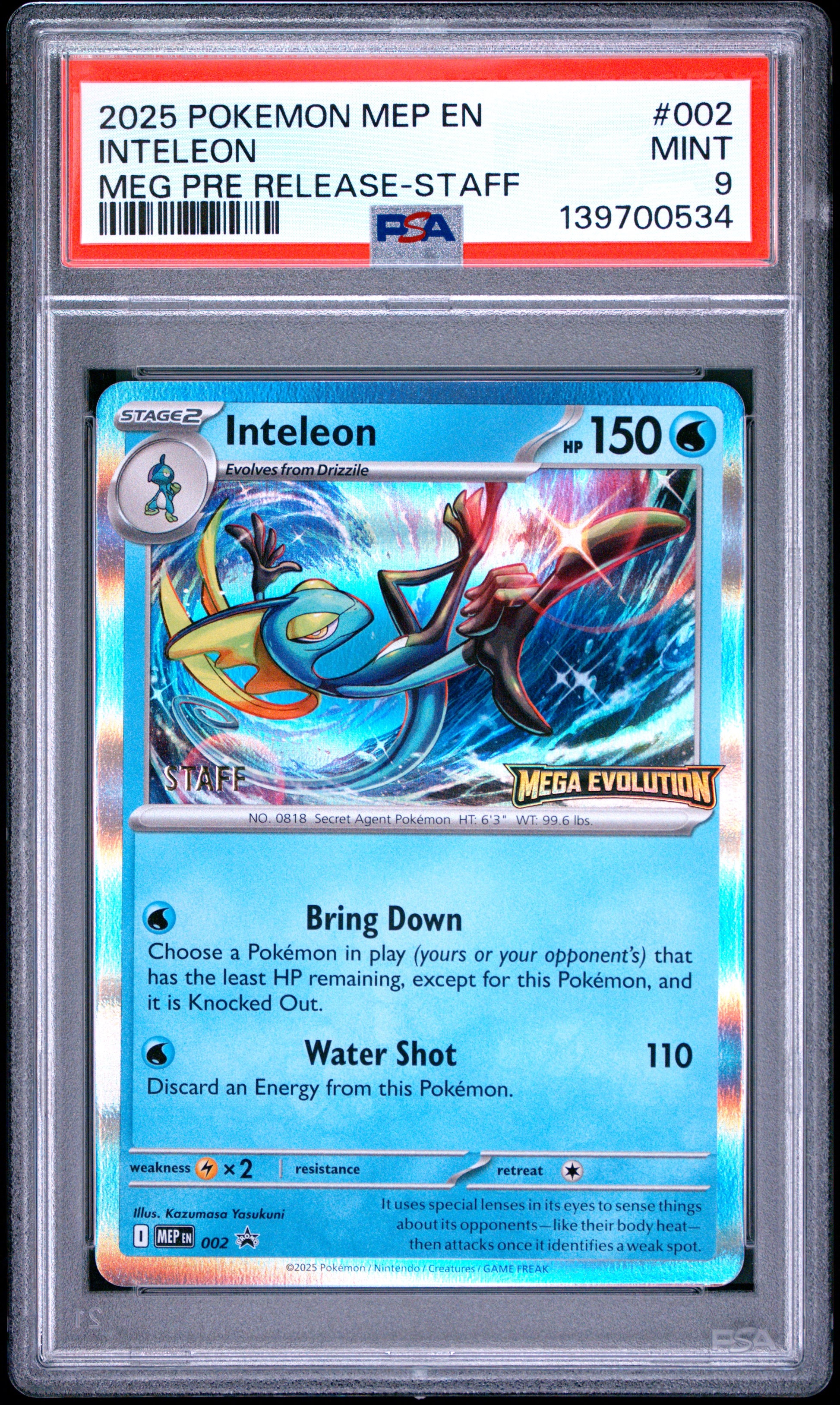 PSA 9 - Inteleon 002/132 Mega Evolution Prerelease STAFF Promo x534 - Pokemon