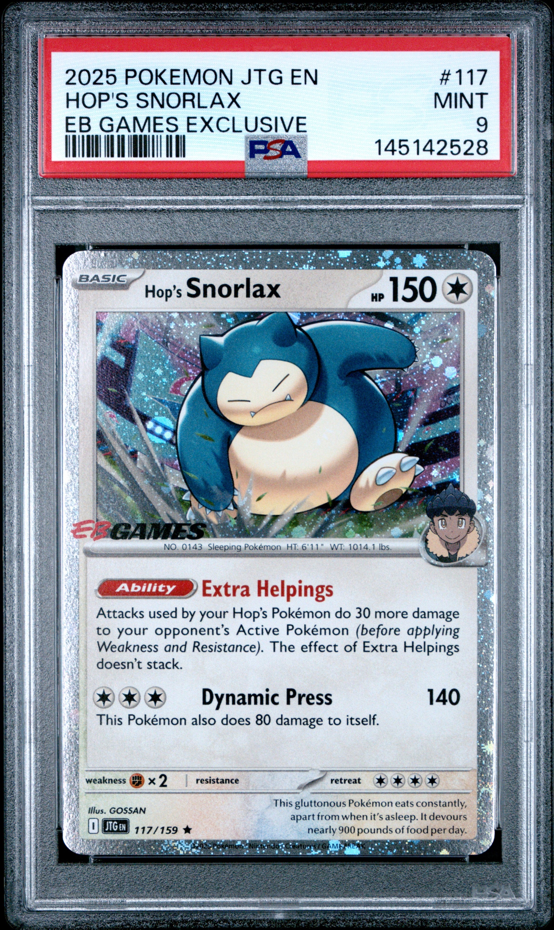 PSA 9 - Hop's Snorlax Cosmos Holo 117/159 SV EB Games Exclusive x528 - Pokemon