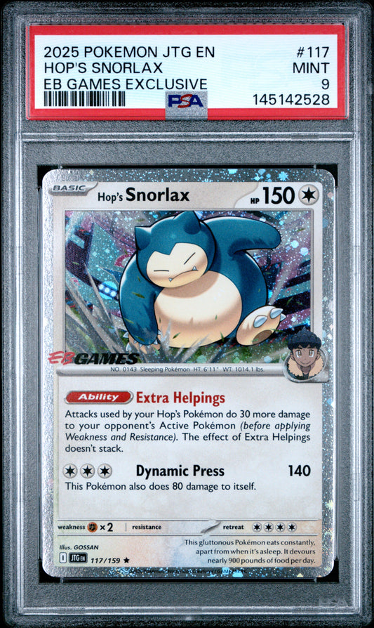 PSA 9 - Hop's Snorlax Cosmos Holo 117/159 SV EB Games Exclusive x528 - Pokemon
