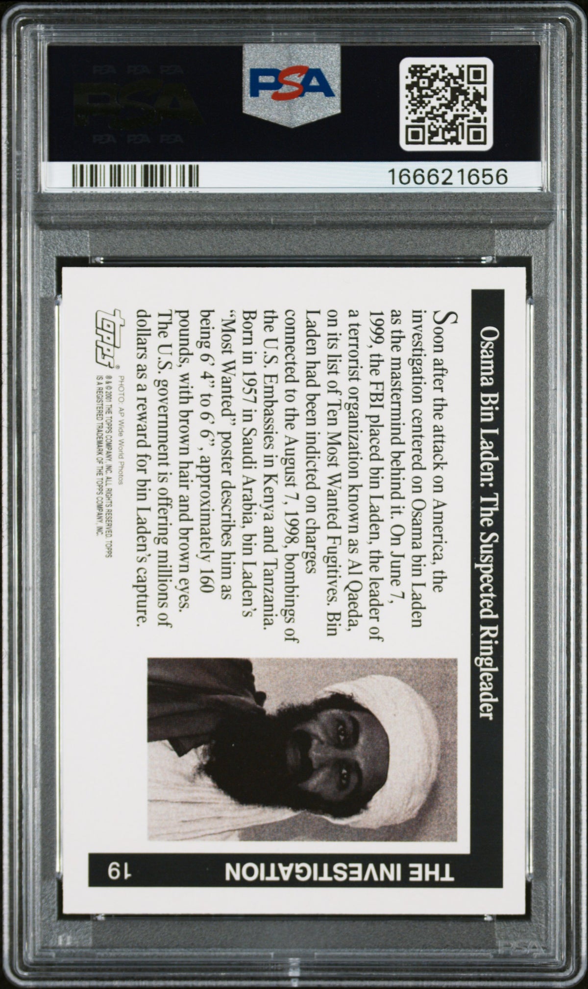 PSA 9 - Osama Bin Laden #19 2001 TOPPS Enduring Freedom x656 [JEC]