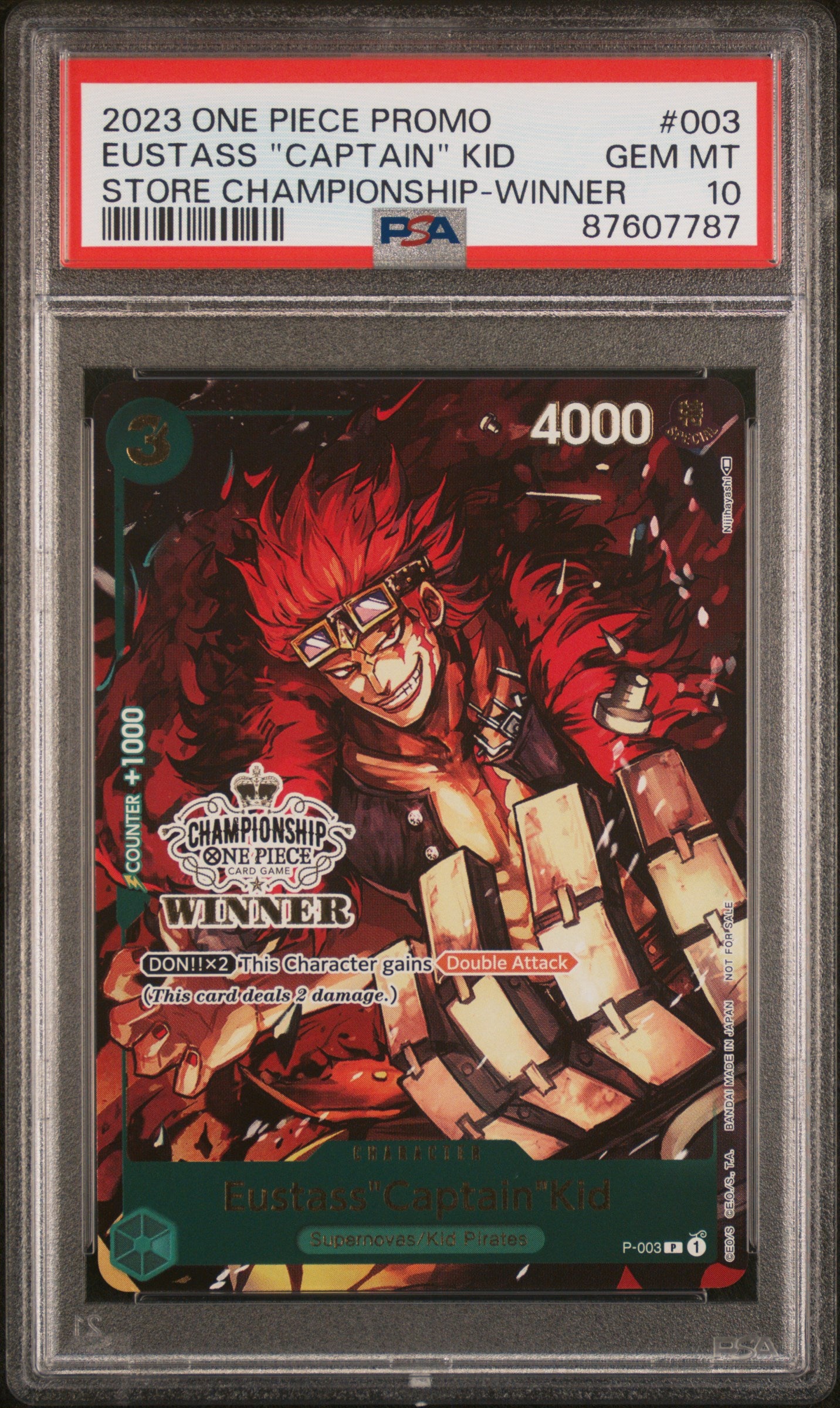PSA 10 - Eustass "Captain" Kid P-003 Store Championship Winner [JEC] - One Piece