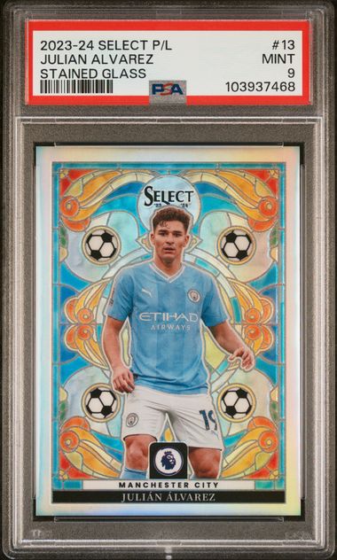 PSA 9 - Julian Alvarez 2023-24 #13 Select Stained Glass Case Hit - Football