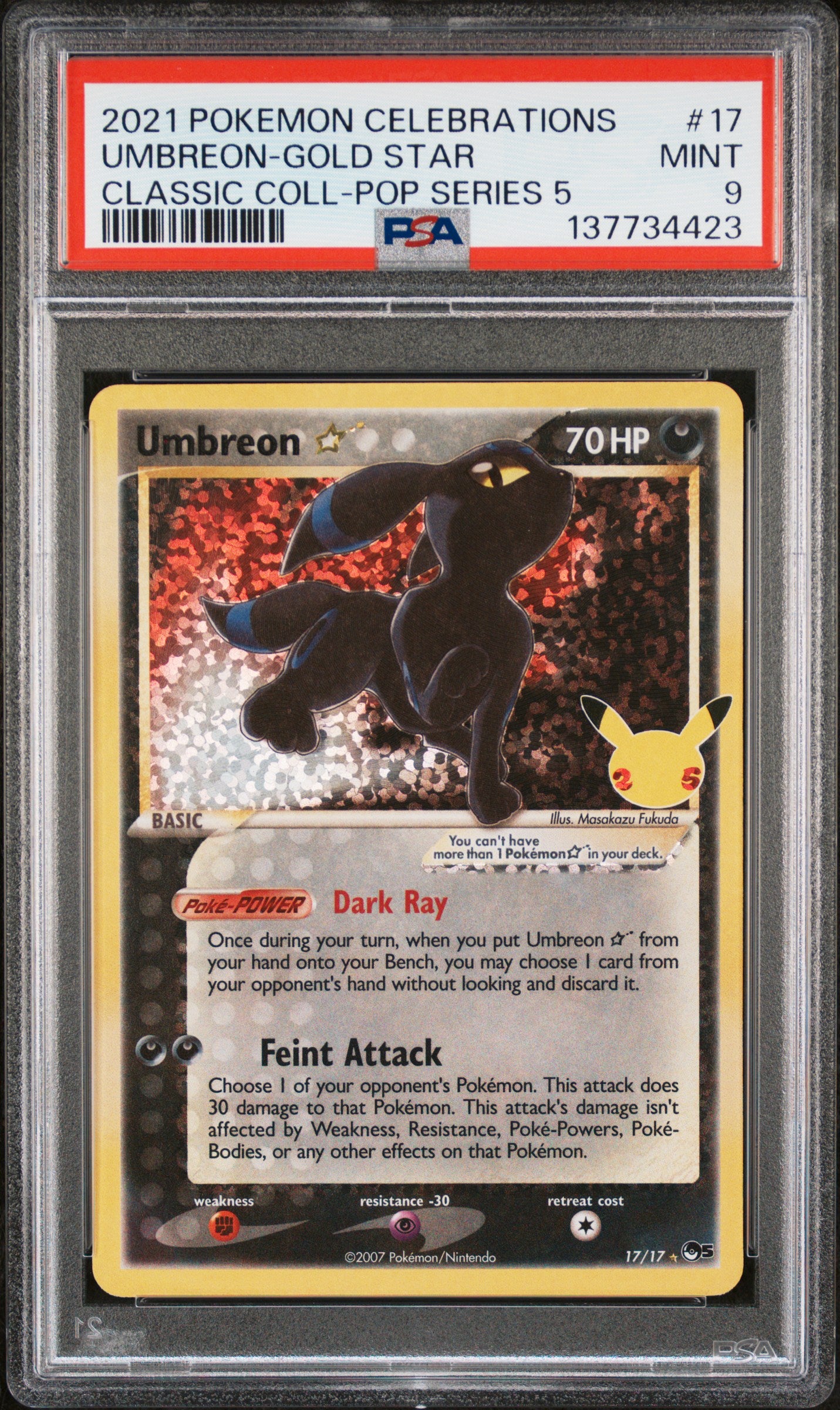 PSA 9 - Umbreon Gold Star 17/17 SWSH Celebrations Classic Collection - Pokemon