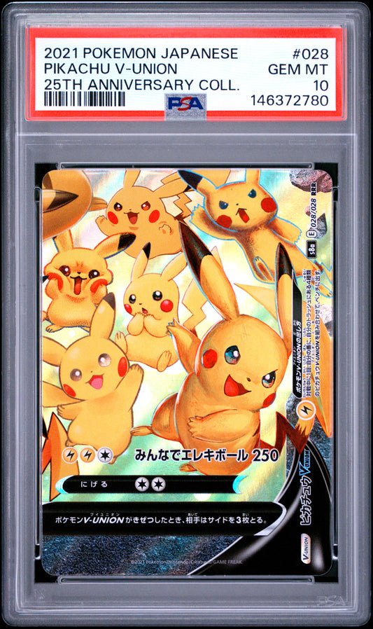 PSA 10 - Pikachu V-Union 028/028 s8a Japanese 25th Anniversary x780 - Pokemon