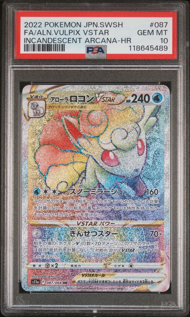 PSA 10 - Alolan Vulpix vstar 087/068 Incandescen Arcana s11a - Pokemon