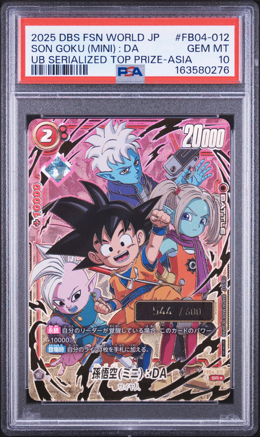 PSA 10 - Son Goku (Mini):DA FB04-012 UB Serialized Top Prize JPN x276 - DBS