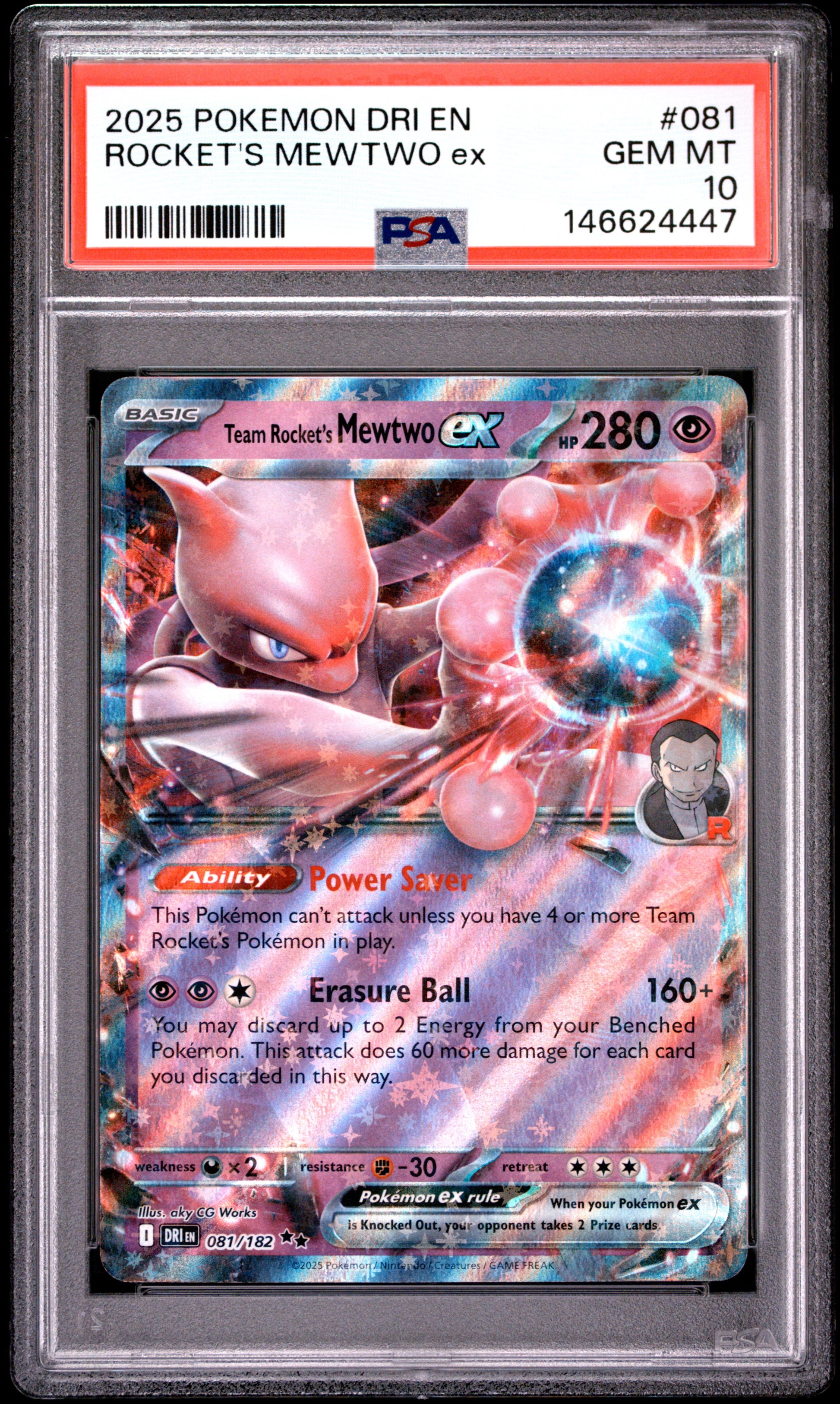 PSA 10 - Team Rocket's Mewtwo ex 081/182 SV Destined Rivals x447 - Pokemon