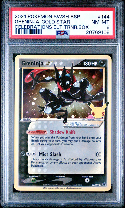 PSA 8 - Greninja Gold Star SWSH144 Celebrations ETB Promo - Pokemon
