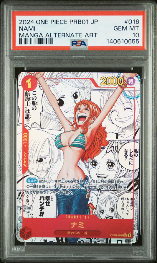 PSA 10 - Nami OP01-016 PRB01 Manga Alternate Art Japanese - One Piece