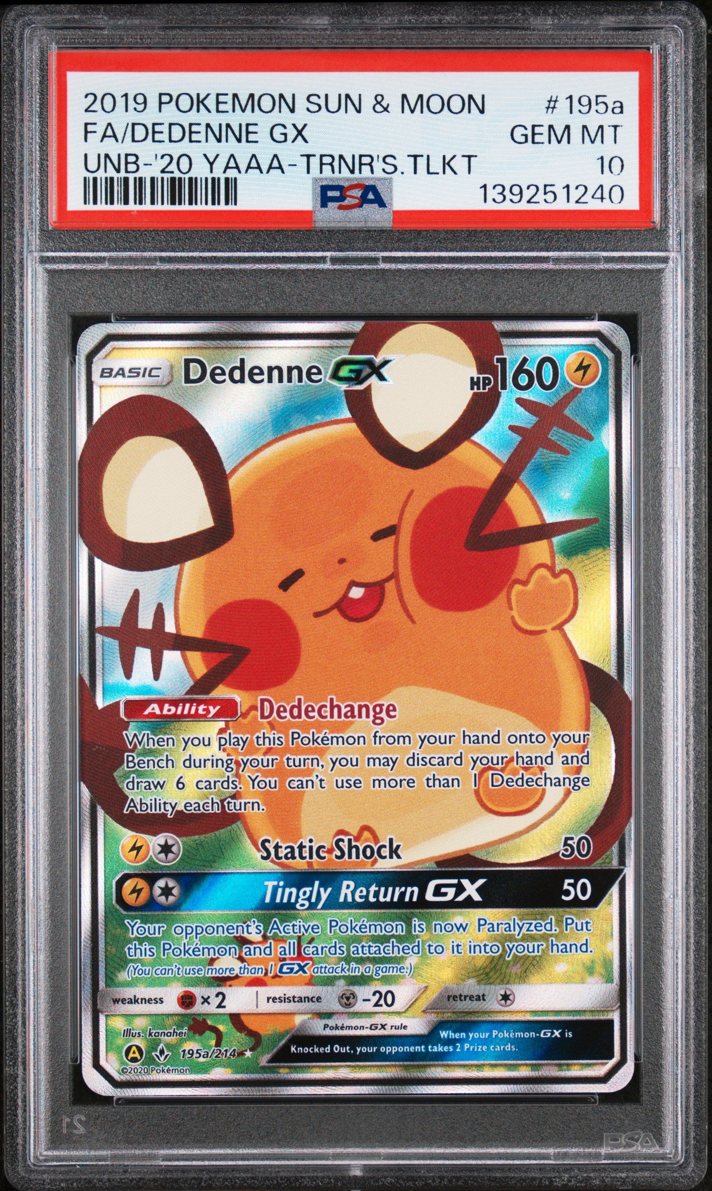 PSA 10 - Dedenne GX 195a/214 Trainers Tool Kit - Pokemon