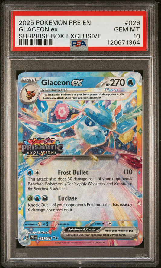 PSA 10 - Glaceon ex 026/131 SV Prismatic Evolutions Surprise Box Promo - Pokemon