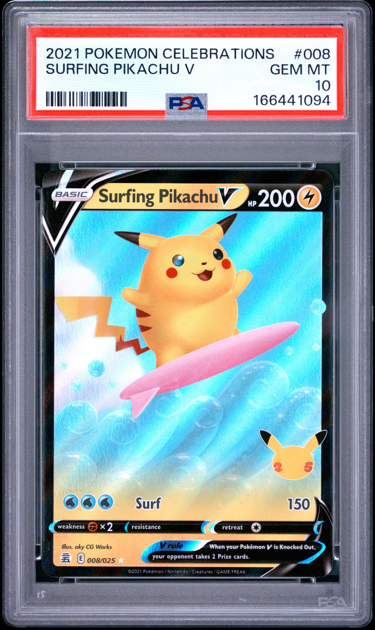 PSA 10 - Surfing Pikachu V 008/025 SWSH Celebrations x094 - Pokemon