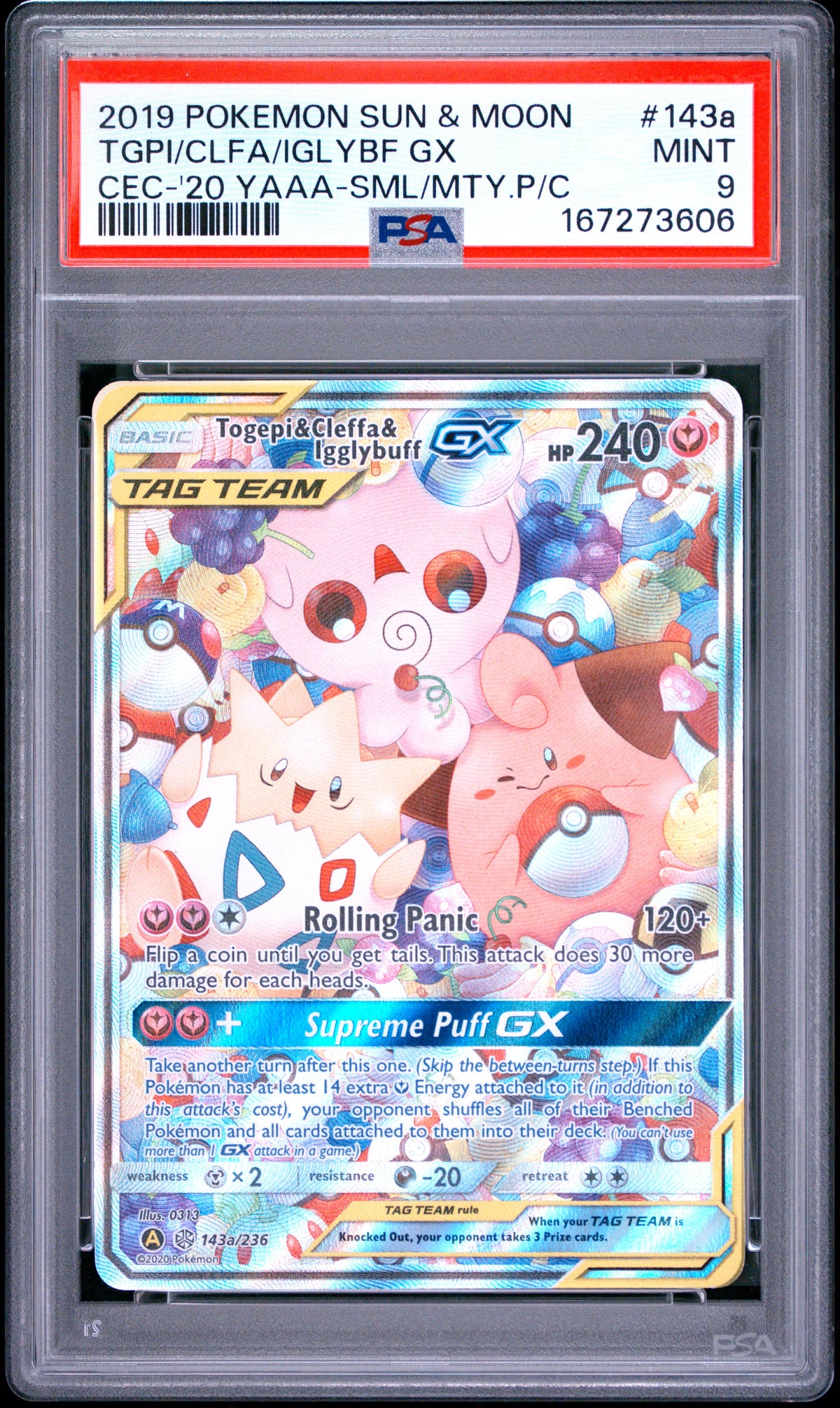 PSA 9 - Togepi & Cleffa & Igglybuff GX 143a/236 SM Cosmic Eclipse x606 - Pokemon