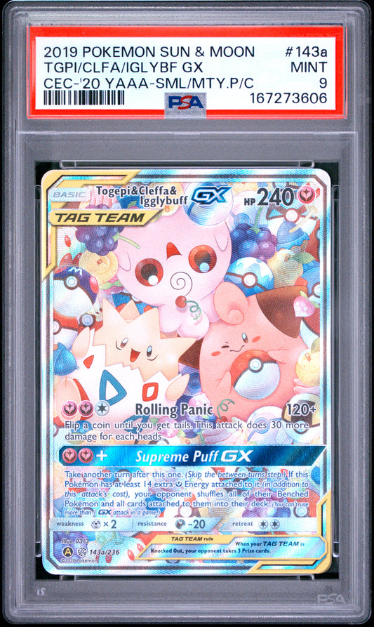 PSA 9 - Togepi & Cleffa & Igglybuff GX 143a/236 SM Cosmic Eclipse x606 - Pokemon