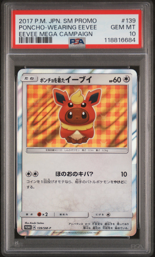 PSA 10 - Poncho-Wearing Eevee Flareon 139/SM-P Mega Campaign Promo - Pokemon