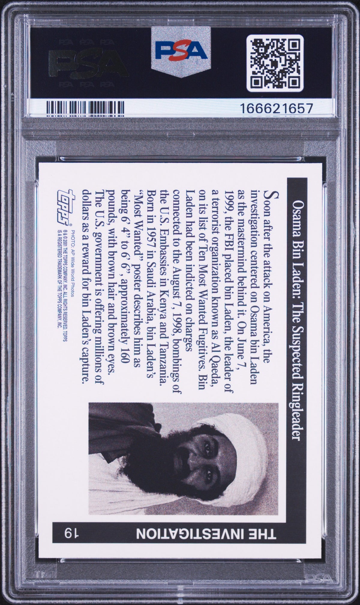 PSA 8 - Osama Bin Laden #19 2001 TOPPS Enduring Freedom x657 [JEC]