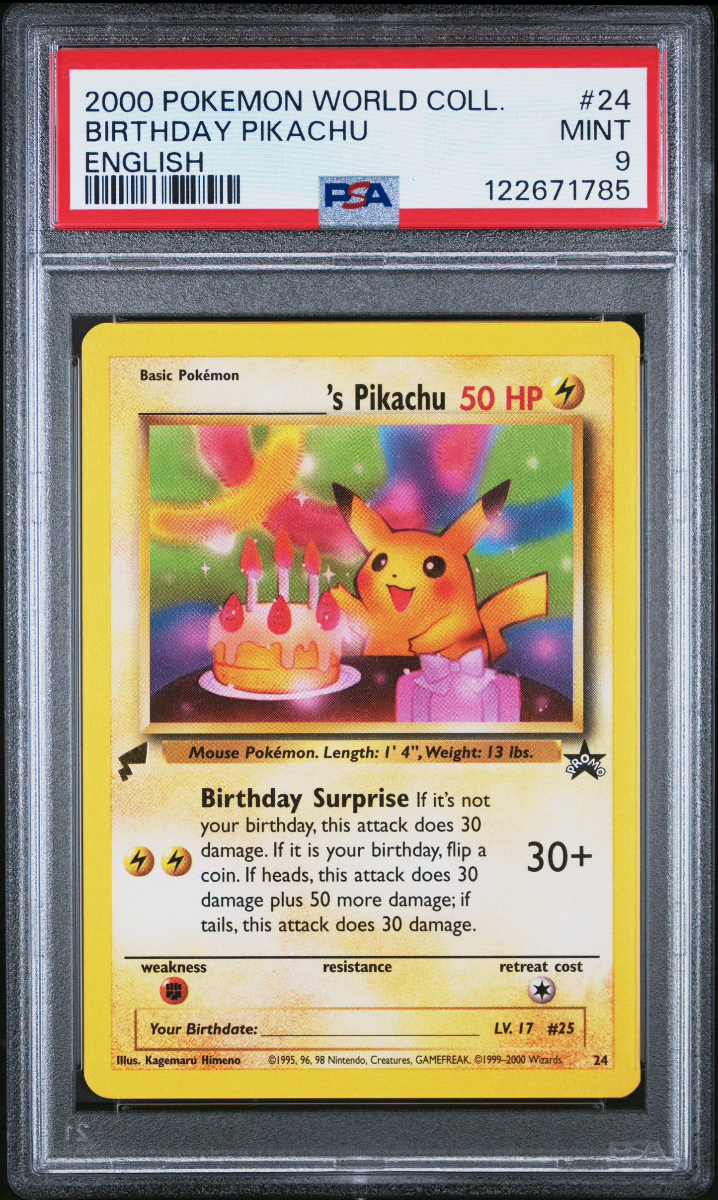 PSA 9 - Birthday Pikachu #24 2000 World Collection Promo - Pokemon