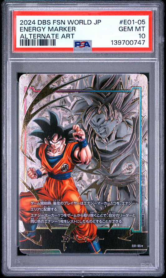 PSA 10 - Son Goku Energy Marker E01-05 Alternate Art JPN Fusion World x747 - DBS