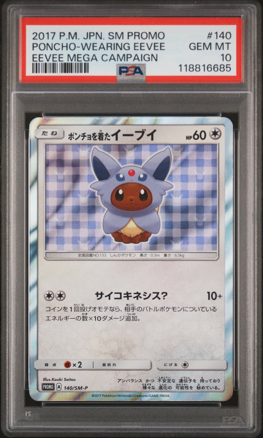 PSA 10 - Poncho-Wearing Eevee Espeon 140/SM-P Mega Campaign Promo - Pokemon