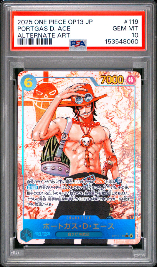 PSA 10 - Portgas D. Ace OP13-119 Alternate Art Japanese x060 - One Piece
