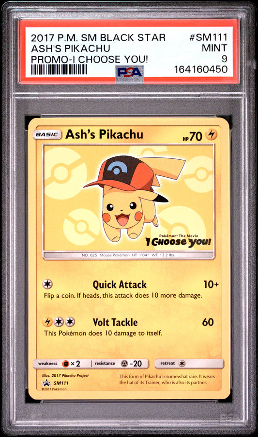 PSA 9 - Ash's Pikachu SM111 I Choose You Promo x450 - Pokemon
